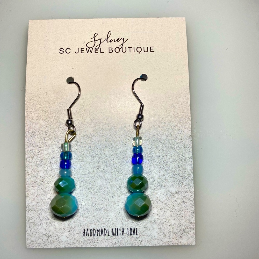 Handmade blue bead earrings
